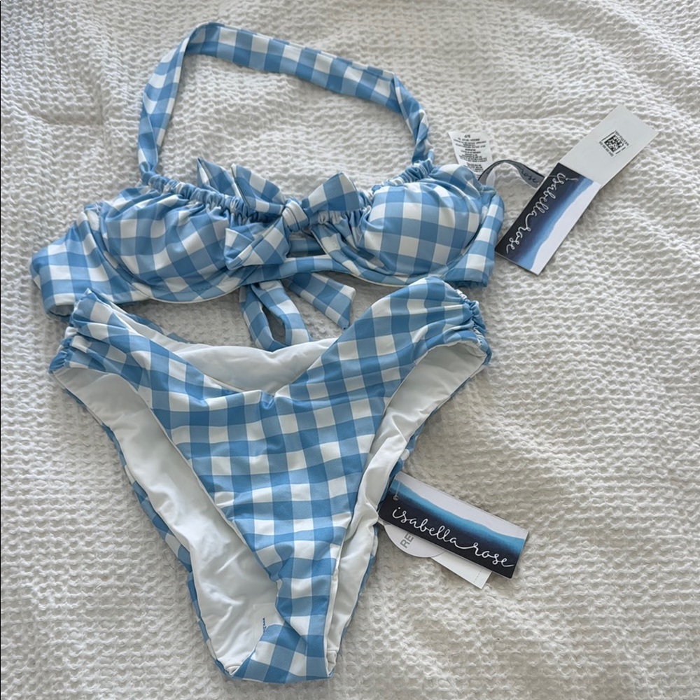 Blue Gingham Bikini Swim Set Reversible